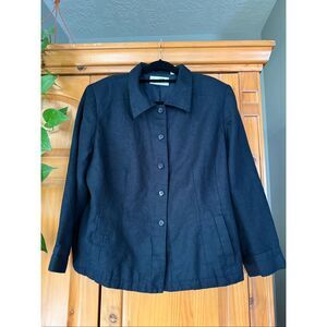 lizabeth Liz Claiborne Navy Linen Blend Jacket Shoulder Pads Women’s Size 18